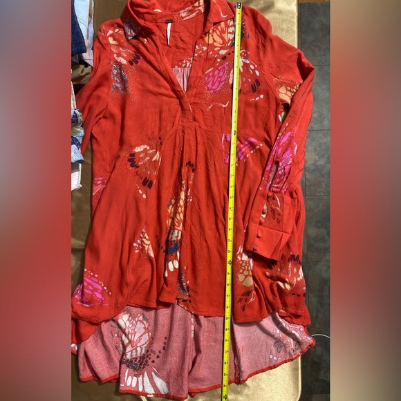 Free People Red Bell Sleeve Tunic with Mandarin Collar - Picture 12 of 13